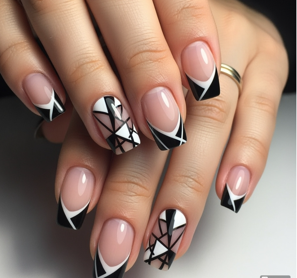 Geometric French Tip Nails