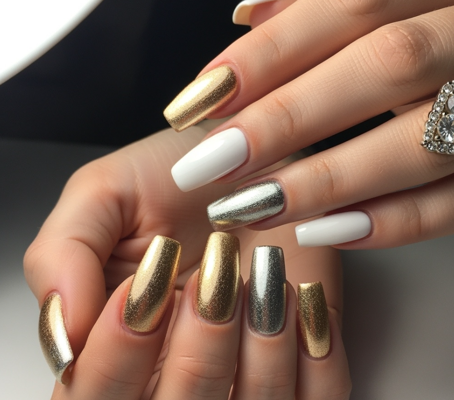 Metallic French Tip Nails