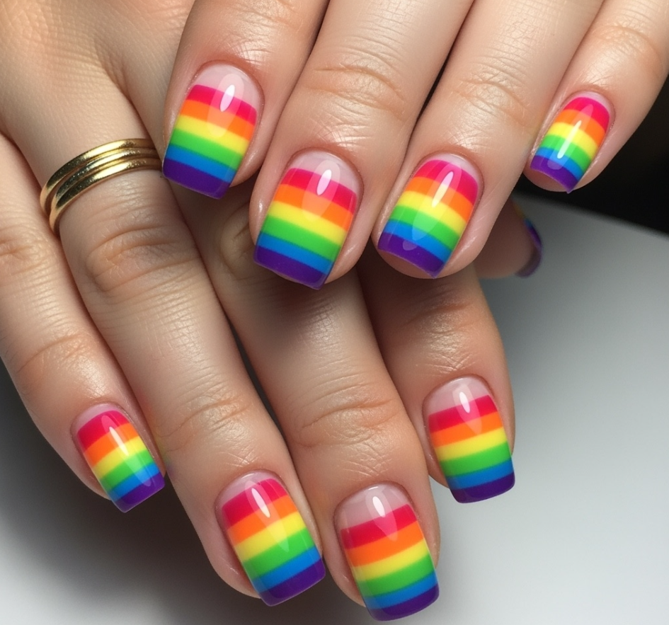 Rainbow French Tip Nails
