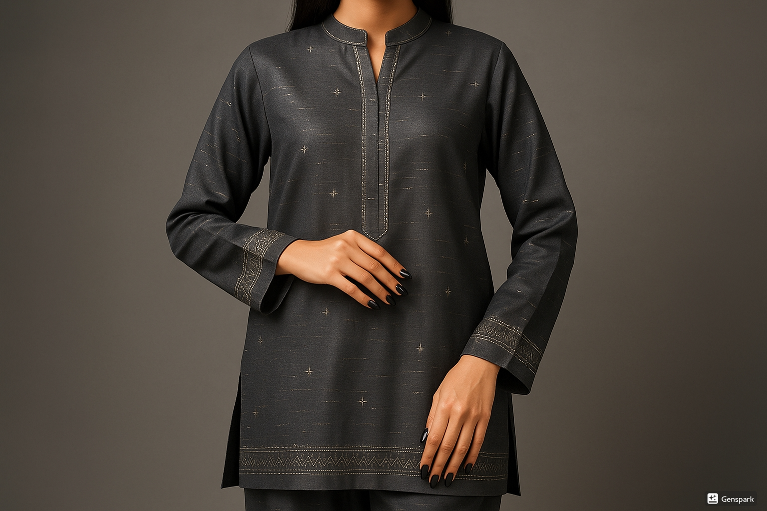 Charcoal Shalwar Kameez with Metallic Highlights