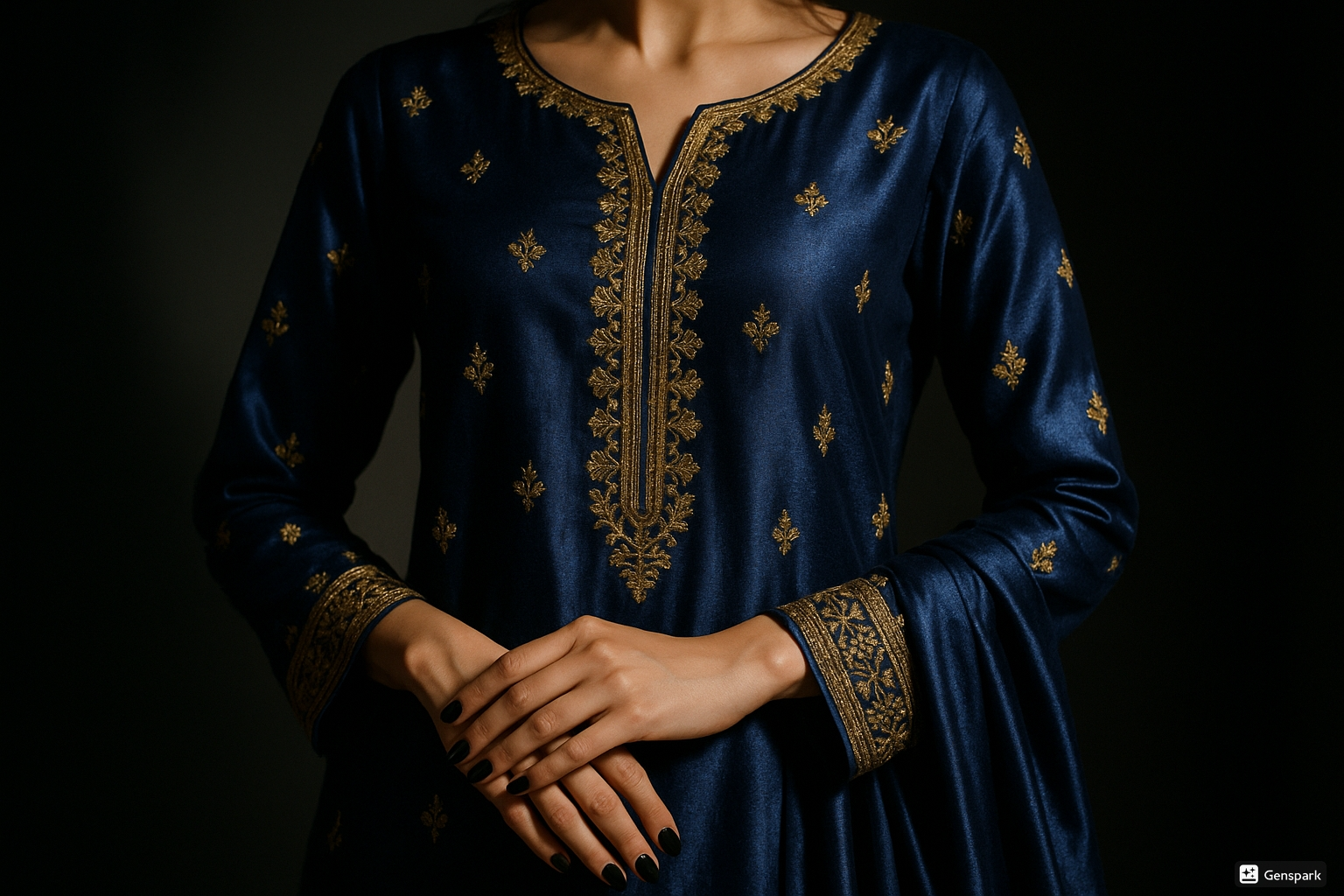 Midnight Blue Silk with Zari Embroidery