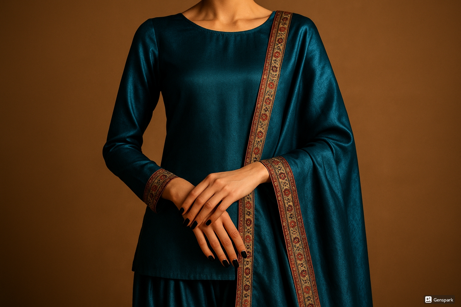 Teal Blue Mashru Silk with Vintage Border